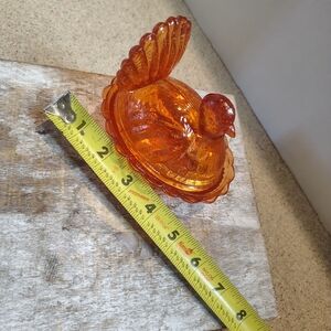 Amber Glass Hen on Nest Dish - Vibrant Orange Collectible